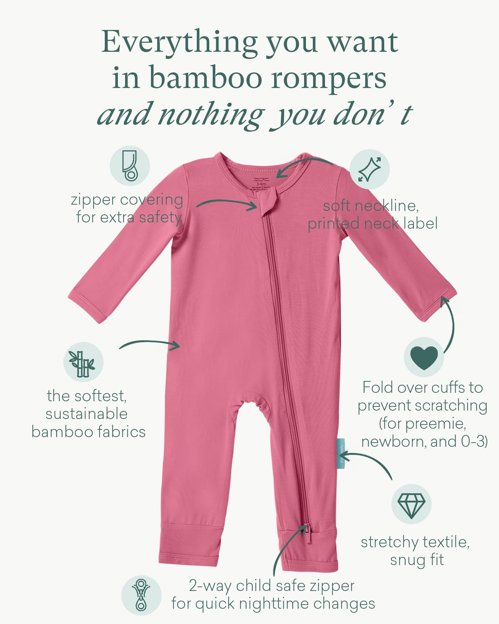 Baby Long Sleeve Romper Jumpsuit, Premium Soft Rayon One Piece Pajamas Boy Girl 2-Way Zipper Coverall Sleeper