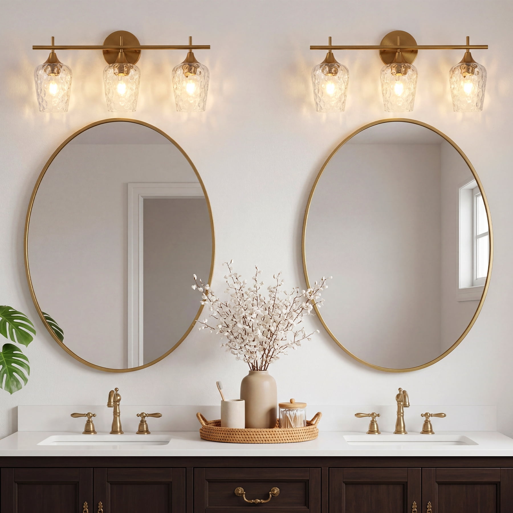 Fnova Modern Gold Bathroom Vanity Light, 21" 3-Light Wall Sconce with Clear Glass Shades, E26 Base Bath Light Fixture over Mirror