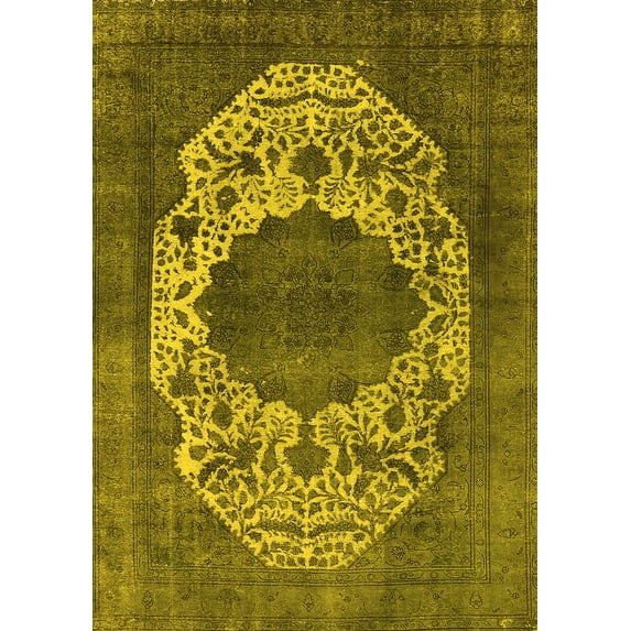 Ahgly Company Machine Washable Indoor Rectangle Oriental Yellow Industrial Area Rugs, 4' x 6'