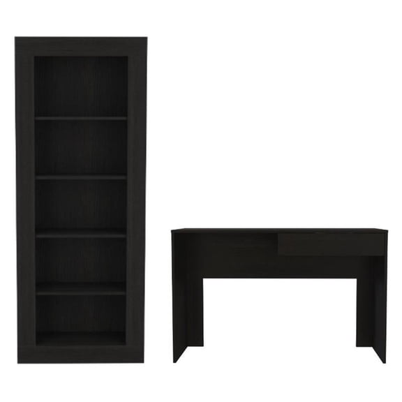 Home Square 2-Piece Set with Writing Desk and Five Shelves Bookcase in Black