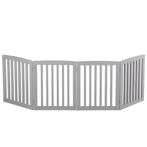 SONGMY 24" Dog Gate 4 Panels, Brown Pet Fence Baby Playpen Folding Barrier
