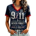 thumbnail image 2 of 9/11 25th Anniversary Shirt Womens WE Will Never Forget Tee Shirts | Lightweight Fabric, V Neck Short Sleeve Tops, American Flag, 2001-2026 25Th Anniversary Tops, Patriotic Honor Tee Shirt Navy,S, 2 of 4
