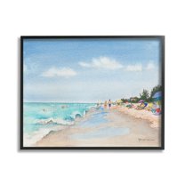 Stupell Industries Traditional Beachgoers View Landscape Painting Black Framed Art Print Wall Art, 30 x 24