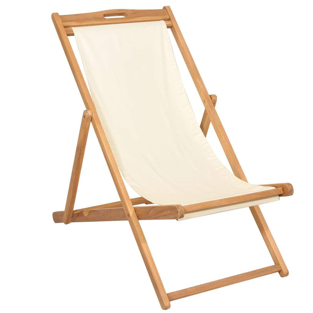Wooden Folding Deck Sun lounger Garden Sunbed Furniture Hardwood Chair Beige 