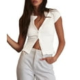 thumbnail image 1 of Women'S Short Sleeve Summer Tops Ribbed Knit Button Down Tight Tees Shirts Going Out Y2K Clothes White L, 1 of 8