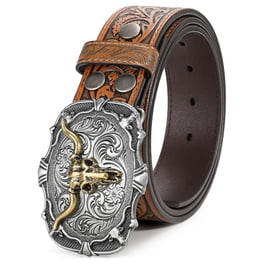 1.5 Inch Studded Leather Belt with Roller Buckle, Adjustable Sizing CTM Unisex Studded Star Roller Buckle Belt - Walmart.com main image 4