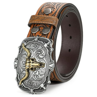 SUOSDEY Men Western Leather Belts for Women,Cowboy Cowgirl Embossed Belts for Jeans Christmas Gifts