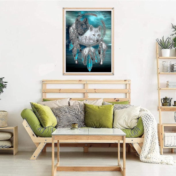 Diy 5d Diamond Painting Dream Catcher Wolf Complete Accessories, Animal Embroidery Painting