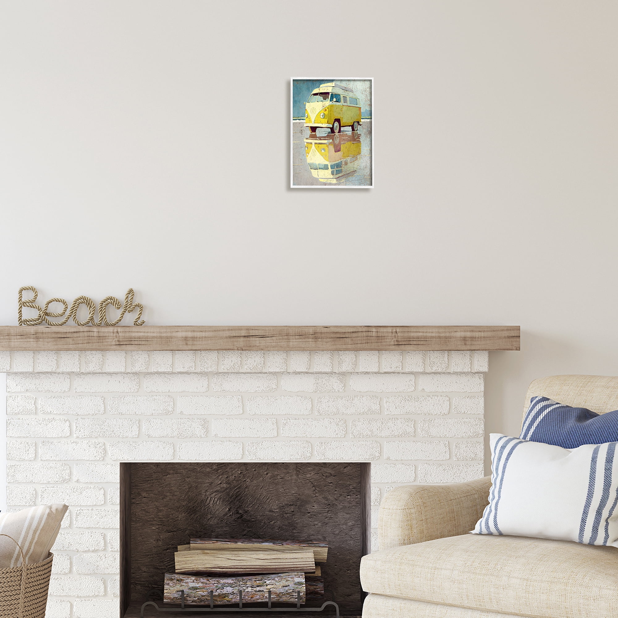Stupell Industries Yellow Rustic Minibus Transportation Painting White Framed Art Print Wall Art, 11 x 14