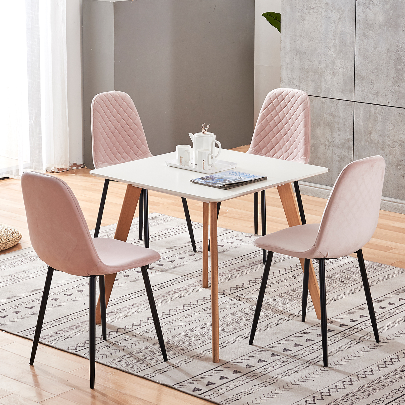 5 Piece Dining Table Set Dining Table & 4 Fabricr Chairs Ergonomic