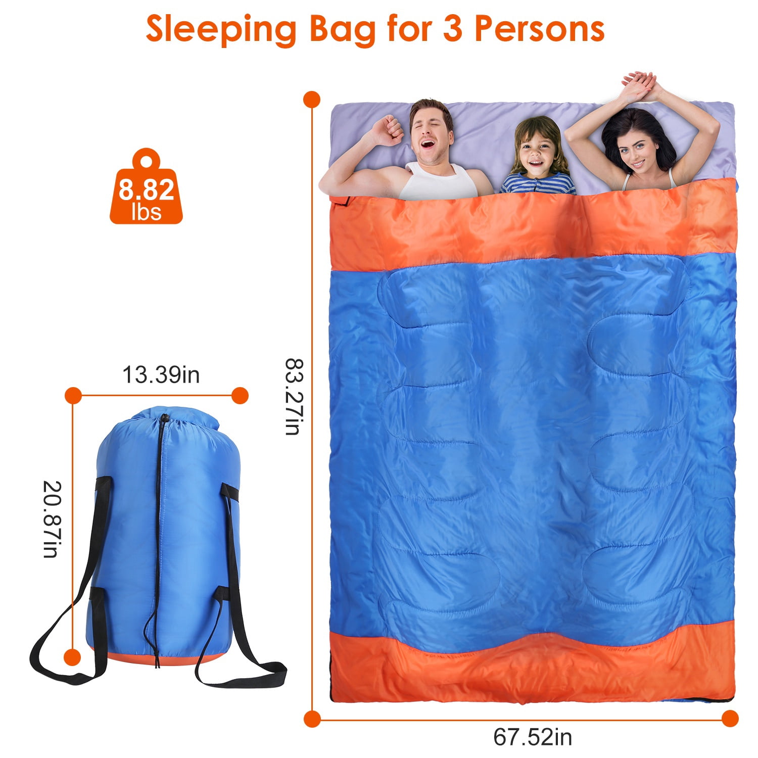 iMounTEK 3-Season Oversize Warm Weather Envelope Sleeping Bag with Carrying Bag, 3 Person Camping Sleeping Bags for Adult and Kid