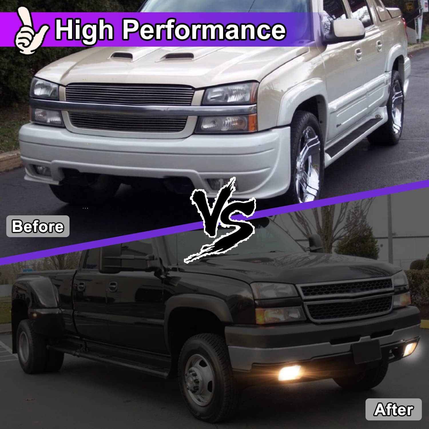 Fog Lights Assembly for 2003-2006 Chevy Silverado 1500/2500/3500/1500HD/2500HD,2002-2006 Chevy Avalanche w/o Body Cladding(Clear Lens/Passenger Right Side)