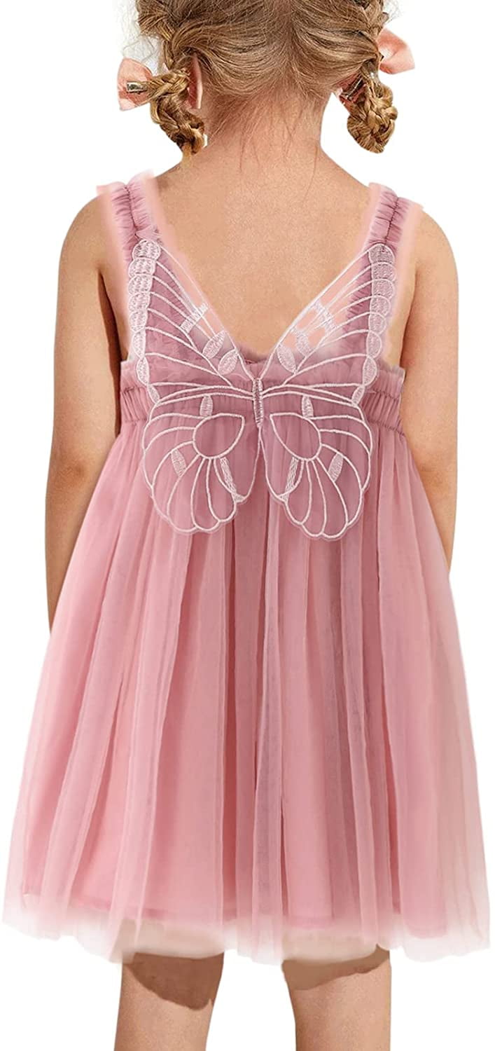 Baby Girls Kids Butterfly Angel Wings Dresses Fairy Tulle Tutu Dress Up Princess Mesh Dress