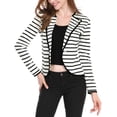 thumbnail image 2 of Chaqueta tipo blazer de rayas ligeras con decoración de botones de solapa con muesca para mujer Blanco negro S, 2 of 6
