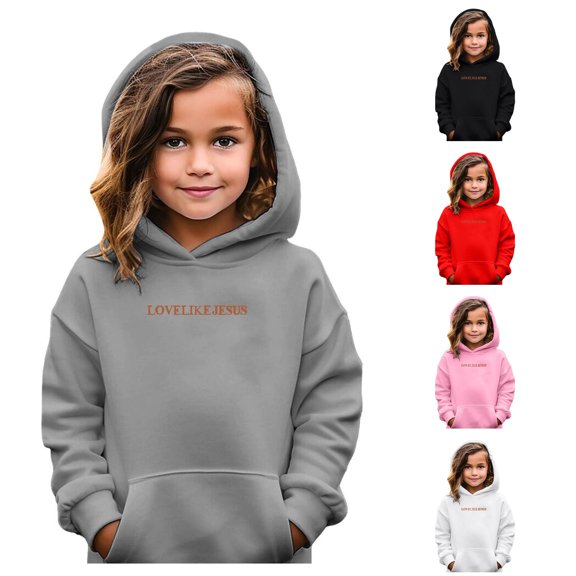 RMGVDSD Girls Casual Long Sleeve Hoodies Letter Print Pullover Hooded Sweatshirt Tops with Pocket Loose Fit Hoodie Trendy Fall Clothes Casual Girl Clothes 6-7 Years