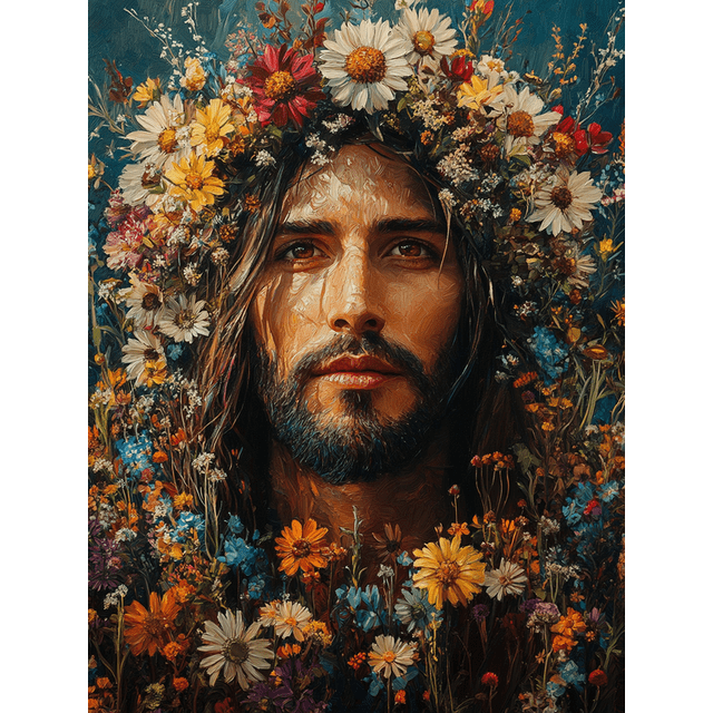 Qisvanset 12x16 Inch With Frame 2D Flat Wall Art Jesus Wildflowers Floral Spring Apartment Home Wall Decor