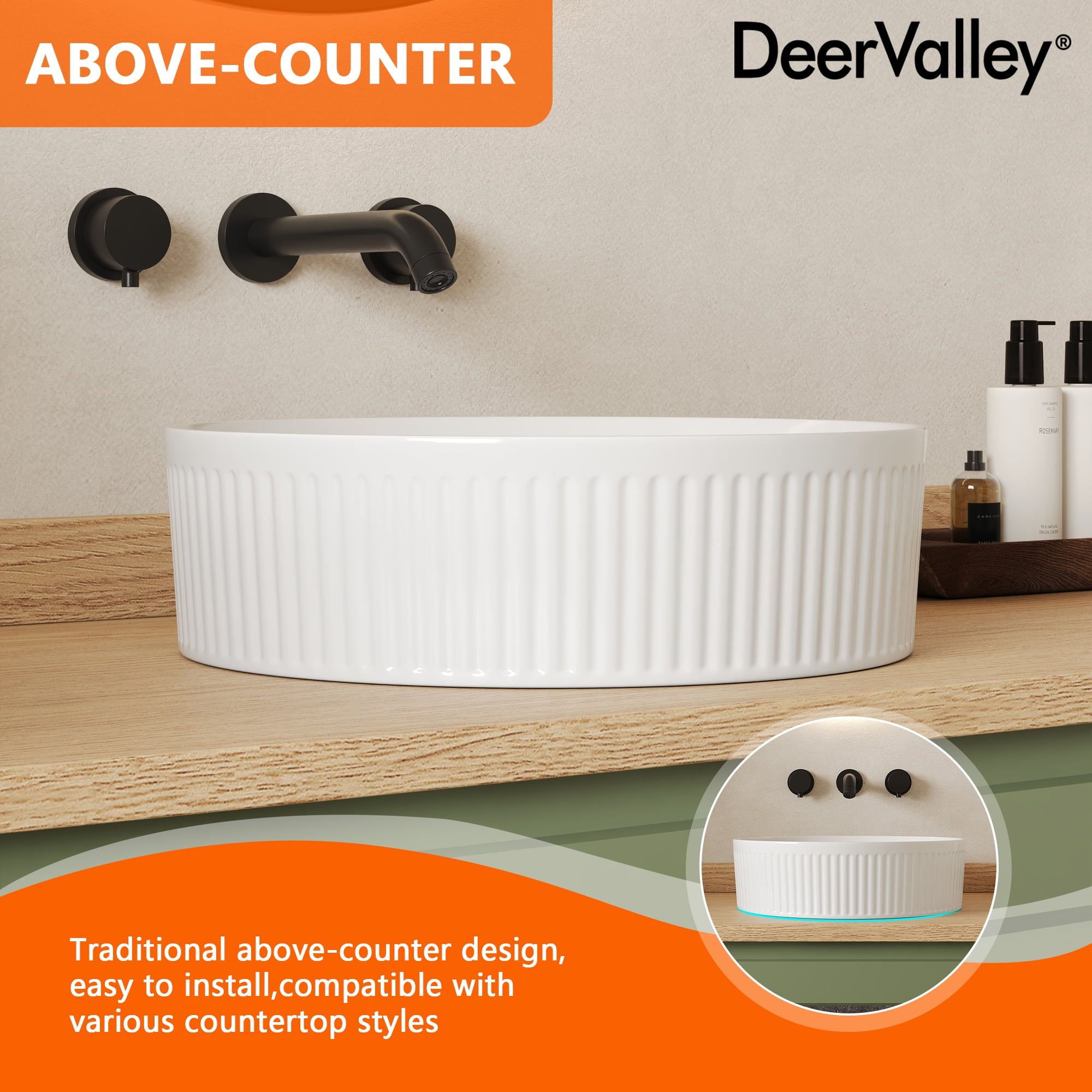 Modern 16 in. Round White Ceramic Bathroom Vessel Sink with Wavy Texture Design, Above Counter Single Bowl Art Basin