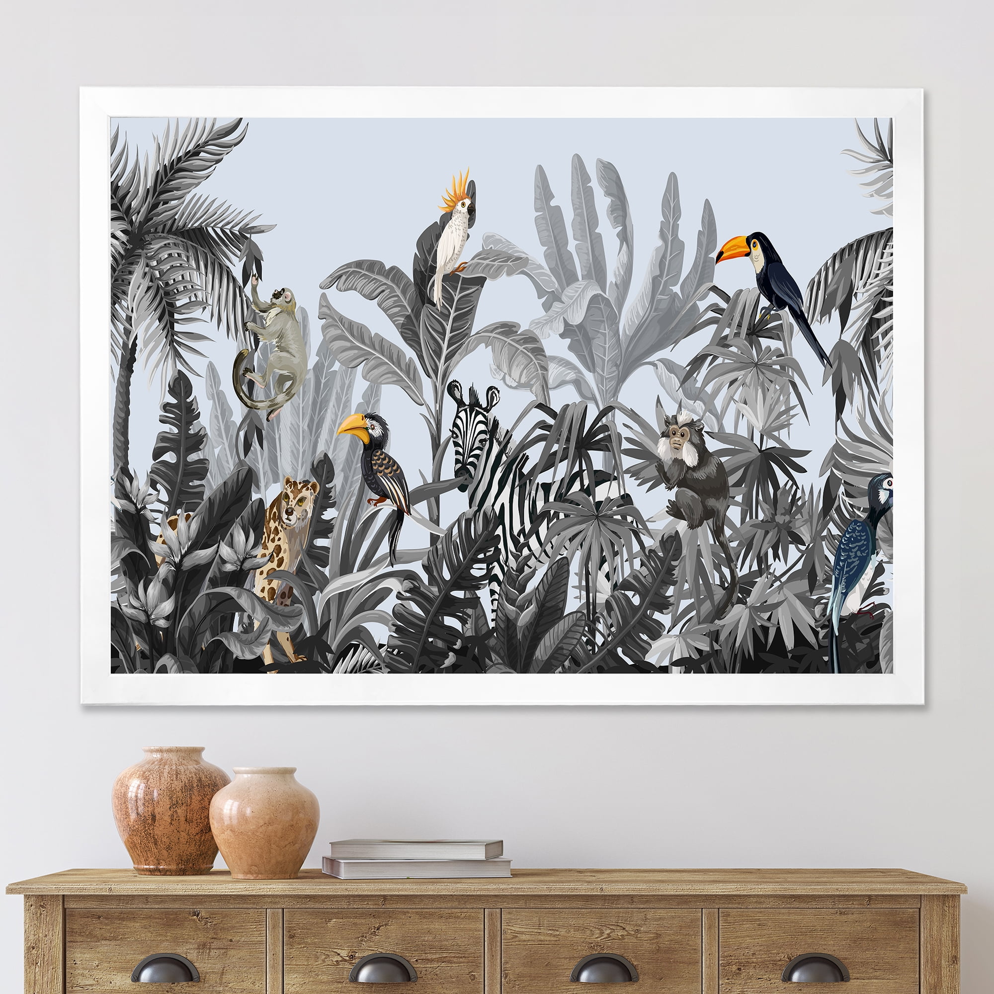 Designart 'Birds and Peonies With Chinoiserie VIII' Farmhouse Framed Art Print