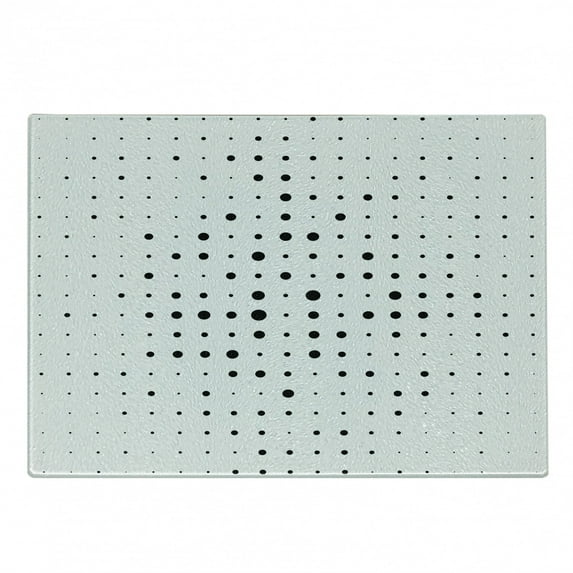 Abstract Cutting Board, Pop Art Style Illustration with Big and Little Dots Minimalist Half Toned Pattern, Decorative Tempered Glass Cutting and Serving Board, Small Size, Black White, by Ambesonne