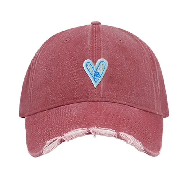 Gorra de béisbol con parte superior suave y ajustable con forma de corazón y agujero retro para mujer, de 54 a 60 cm de circunferencia, con ala ancha