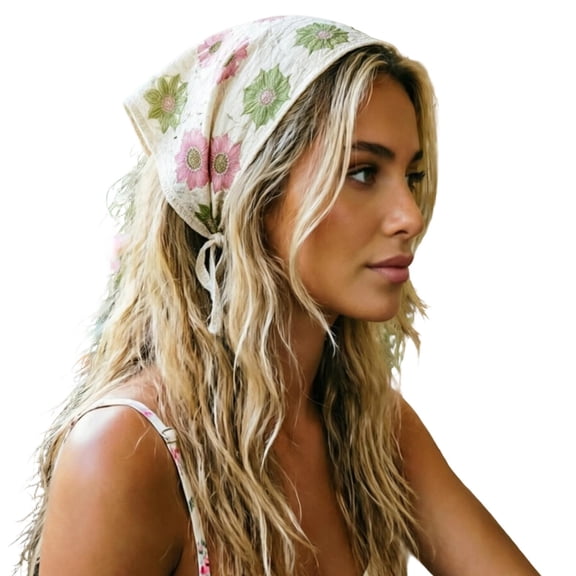 Krdevn Crochet Triangle Headscarf, Women Vintage Knit Head Wrap, Floral Kerchief Hair Accessory for Travel & Daily Wear
