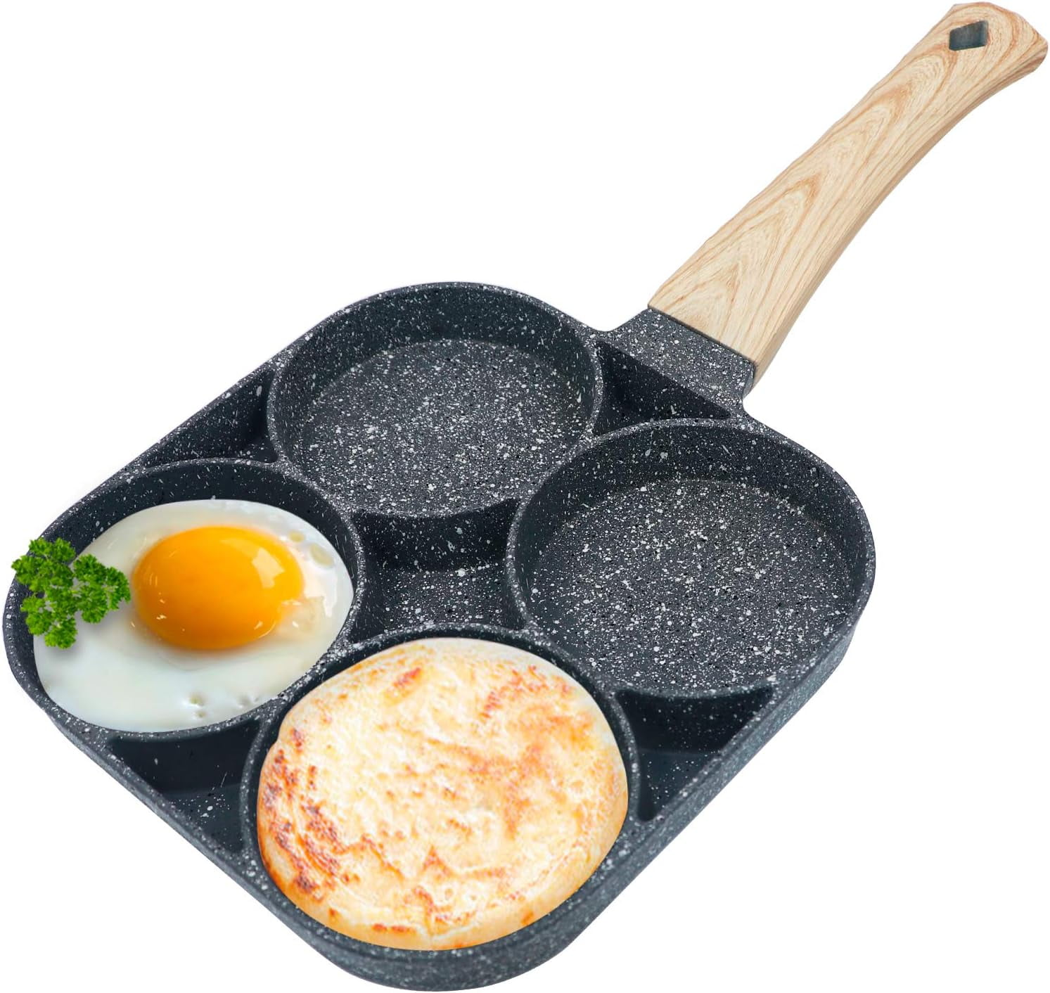 Non Stick 4-Cup Egg Frying Pan with flipping Lid Aluminum Pancake Egg  Cooker with Spatula and Brush Burgers Omelet Cooking Pan
