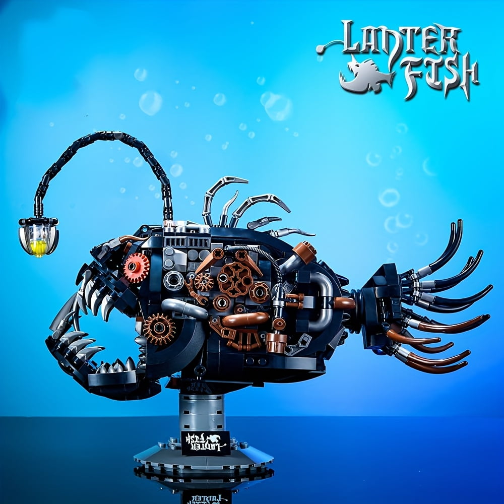 1038 PCS Angler Fish Building Model Kit with LED Light, Deep Sea Creature Mechanical Display Lamp, Ocean Themed Collectible Building Set for Adults, Creative Desk Decor Gift for Marine Enthusiasts
