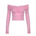 thumbnail image 4 of SUNSIOM Women's Off Shoulder Tops Slim Fit Front Cross V-Neck Long Sleeve Spring Fall Blouse Going Out Shirt, 4 of 9