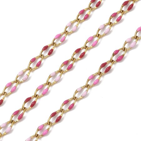 10ms Ion Plating(IP) 304 Stainless Steel Enamel Link Chain with Spool Soldered Mixed color 9x3.8x2mm