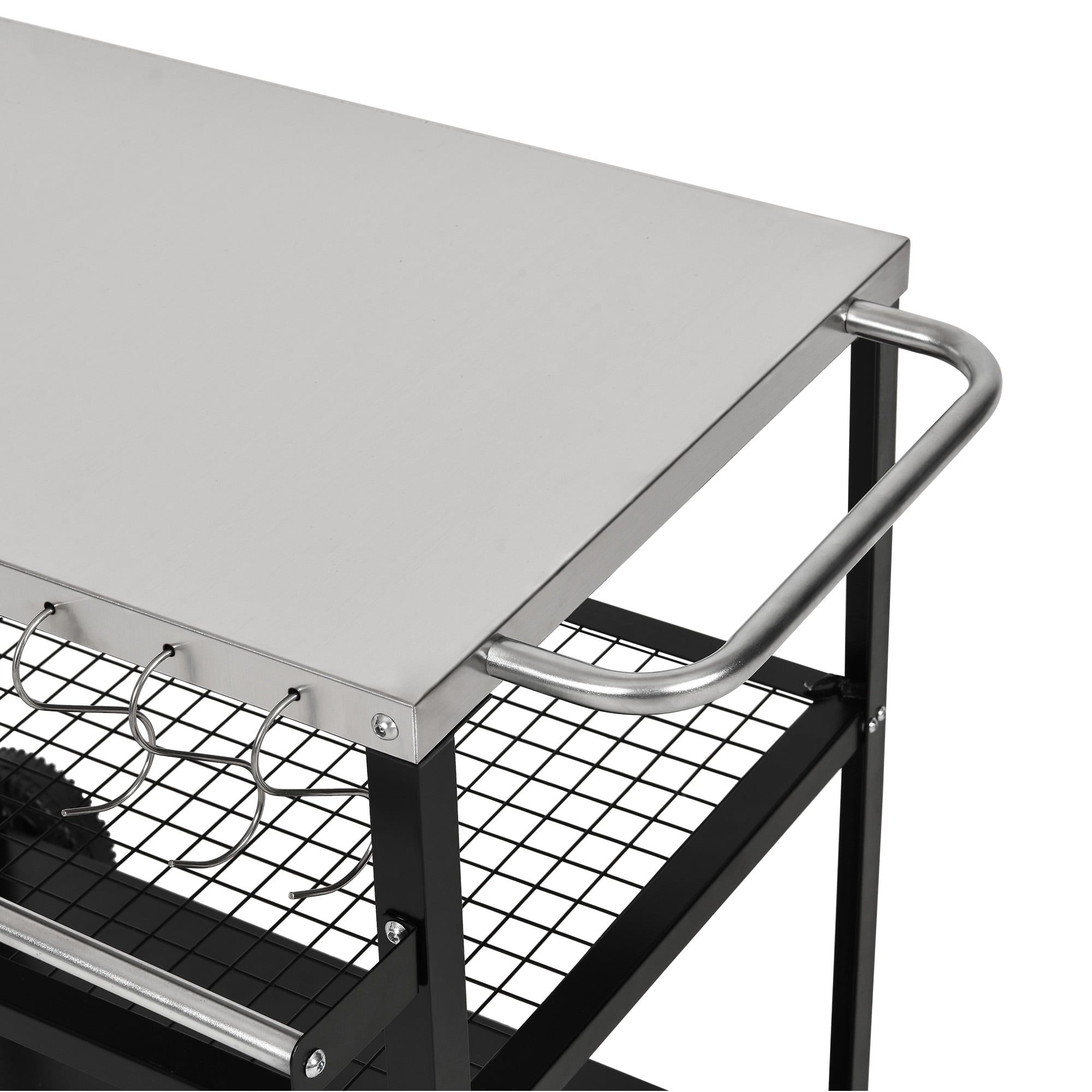 Uforic Rolling Outdoor Grill Table with Wheels, 3 Shelf Pizza Oven Cart, Outside Food Prep Stand