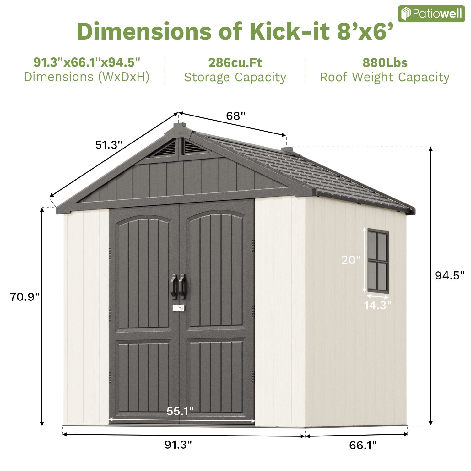 Patiowell 8x6 FT Outdoor Storage Shed with Floor, All-Weather Resin Garden Shed with Window & Lockable Door, Easy Assembly Tool Storage for Backyard, Patio, Gray/White