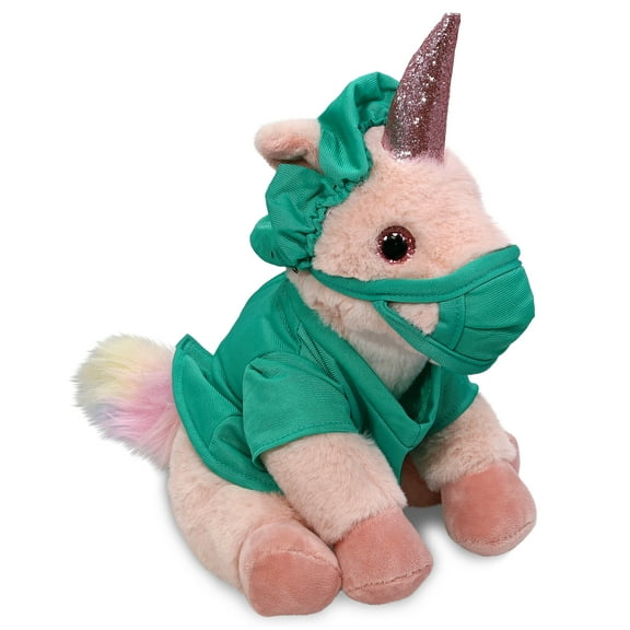 DolliBu Pink Unicorn Doctor Plush Toy - Super Soft Unicorn Doctor Stuffed Animal Dress Up with Cute Scrub Uniform and Cap Outfit - Fluffy Toy Plush Gift for Doctor, Nurse, Surgeon, Dentist - 9 Inch