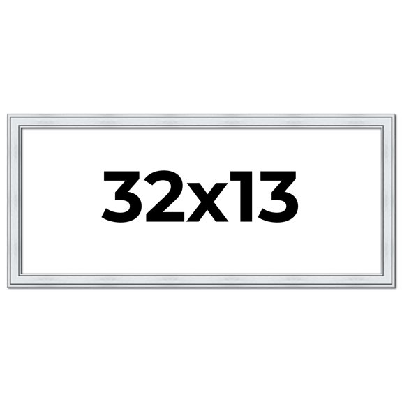 32x13 Frame Sterling Silver Solid Wood Picture Frame | 1.25 Inch Moulding Width | 0.75 Inch