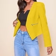 thumbnail image 2 of YDFCWXW Womens Open Front Work Blazer Long Sleeve Office Jacket Solid Color Cardigans with Zipper Pockets Yellow, XXL, 2 of 6