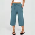 thumbnail image 5 of Petite Capris for Women with Pockets Summer Casual Loose Drawstring Elastic High Waist Straight 2026 Lounge Beach Cropped Trousers Blue L, 5 of 7