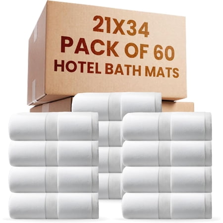 belem Everyday 60 White Hotel Bath Mats Bulk (21x34) - 5 Dozen Wholesale Economy Bath Mat Towel – Anti Slip Light Weight - Quick Drying & Machine Washable (010407)