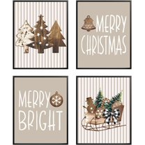 Hieng Vintage Christmas Wall Art Decor, Merry Christmas Santa Claus Wall Posters Prints Set of 4, Christmas Wall Decor Gifts for Winter Holiday Living Room Bedroom Kitchen (Unframed)