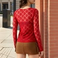 thumbnail image 4 of Fengactive Womens Lace Long Sleeve Boat Neck Tops Sheer Blouse See Through Shirt Mesh Top, 4 of 9