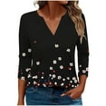 thumbnail image 2 of JTZGDY Womens Casual V Neck Tops Dressy Boho Floral Printed 3/4 Length Sleeve Graphic Tunic Tshirt Loose Oversized Comfy Pullover Blouse Black#04 XL, 2 of 7