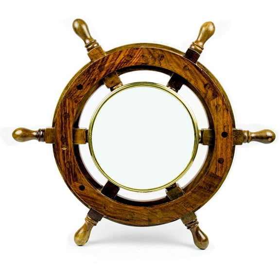Nagina International Nautical Wooden Ship Wheel Photo Frame | Natural Wood Finish | Pirate's Home Decor Gift (30 Inches)