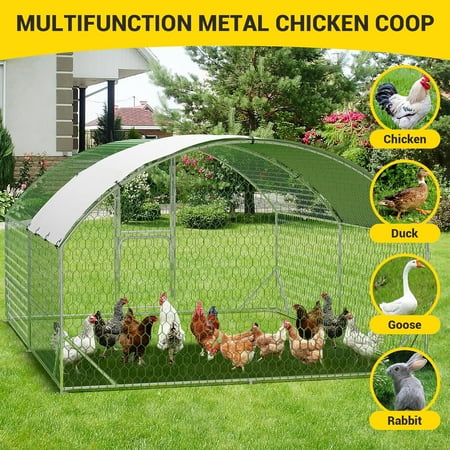 Large Metal Chicken Coop Metal Chicken Run with Reinforced Triangle Support & Double Doors Outdoor Walk-in Poultry Cage for Yard
