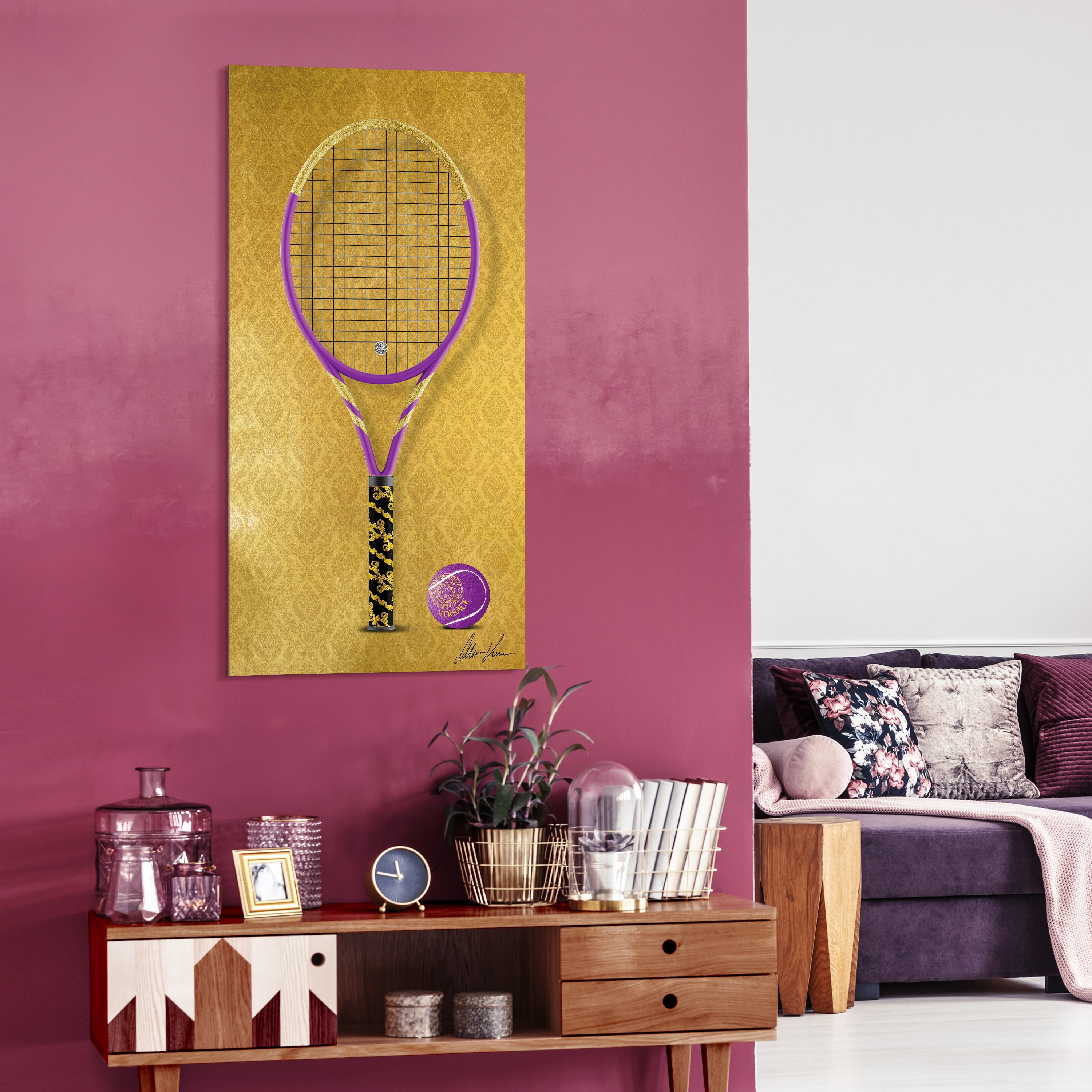 V Vibe Racquet Frameless Free Floating Tempered Glass Panel Graphic Wall Art , 24" x 48"