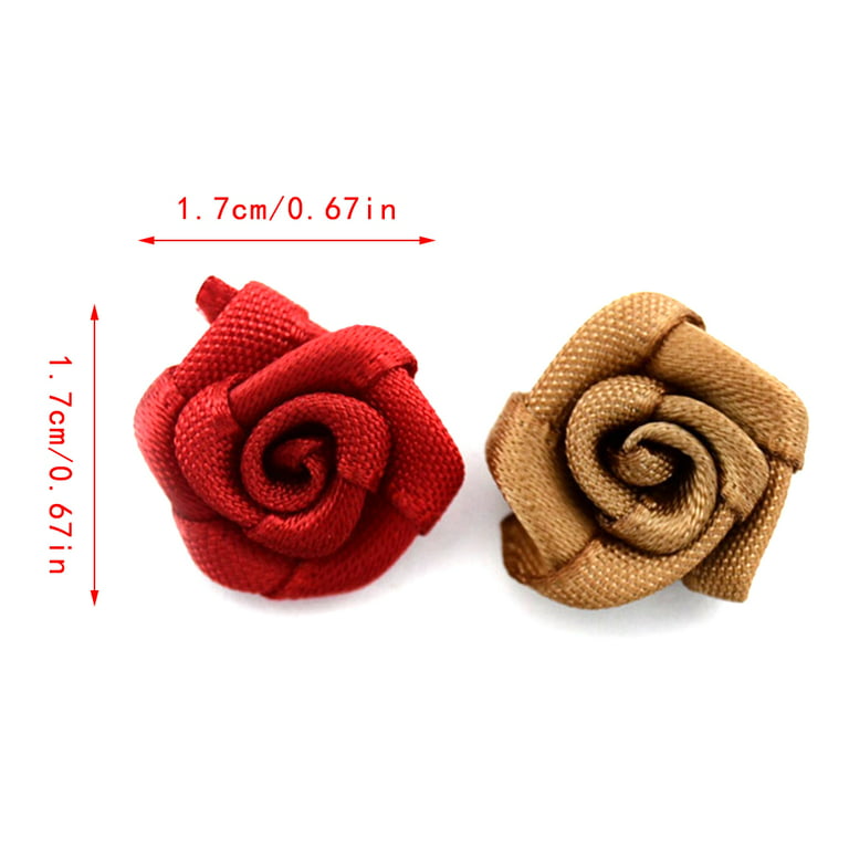 300 Pieces Mini Ribbon Roses for Crafts Artificial Fabric Flowers with  Green Leaves Mixed Color Rosettes Small Flower Ribbons Mini Craft Roses for
