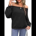 thumbnail image 2 of Sudadera Holgada Informal de Larga con Hombros Descubiertos para Mujer, Estilo Jersey de Otoño Negro XXL, 2 of 8