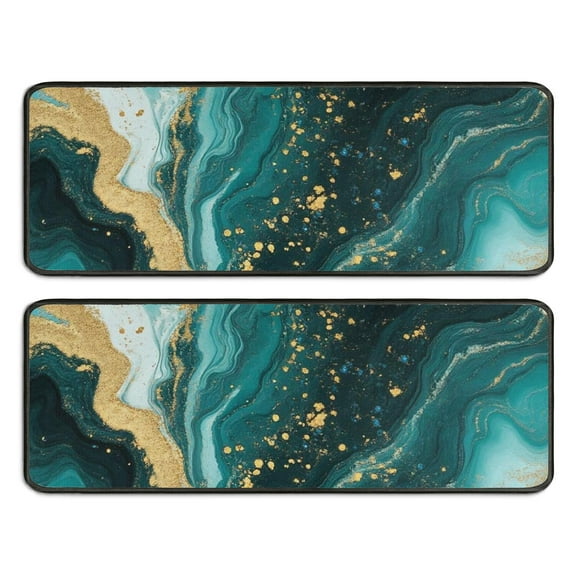 Kitchen Rugs Sets Of 2,Teal Gold Marble Pattern Anti Fatigue Kitchen Mat Rugs Non Slip Washable,Decorative Kitchen Floor Mats for Kitchen,Sink,Laundry,17"x47" 17"x47"
