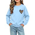 thumbnail image 6 of Fall Hoodless Sweatshirts for Girl Loose Leopard Heart Printed Long Sleeve Crew Neck Solid Color Fashion Casual Pullover Tops Light Blue 12-13 Years, 6 of 7