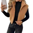 thumbnail image 3 of Womens Fleece Zip Up Vest Stand Collar Sleeveless Cropped Sherpa Waistcoat Casual Outerwear Layering Jacket for Fall Winter Daily Commute Outing,XL,Camel, 3 of 7