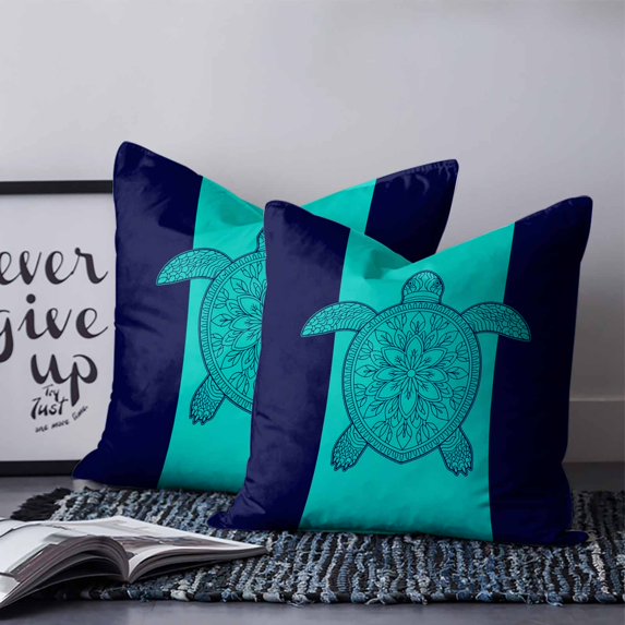 Teal Navy Blue Sea Turtle 26x26 Pillow Covers Set of 2, Summer Beach Coastal Modern Art Throw Pillow Covers Decorative Couch Cushion Case, Microfiber Square Pillowcases for Bedroom Car Living Room