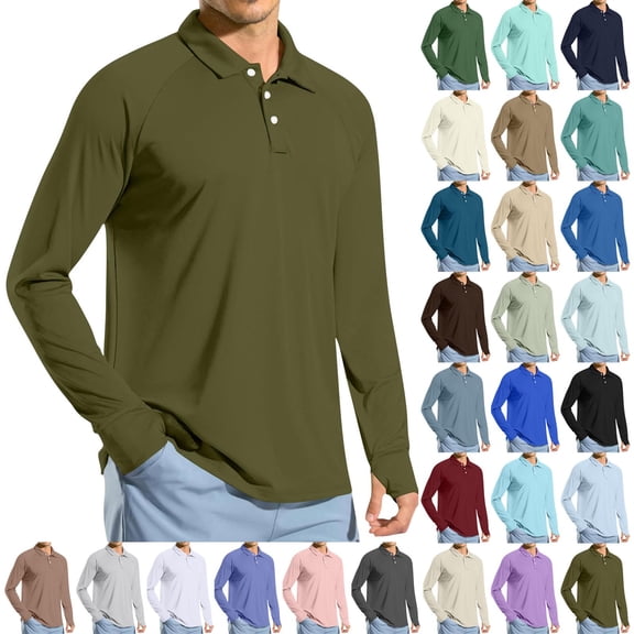 Men's Swim Shirts Long Sleeve Golf Polo Shirts for Men Quick Dry UPF 50 Sun Protection Polos Casual Collared Shirts with Thumb Holes Big and Tall Size M-3XL White