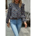 thumbnail image 5 of Floral Print Ruffle Shirred Neck Long Sleeve Blouse for Women Navy Small, 5 of 5